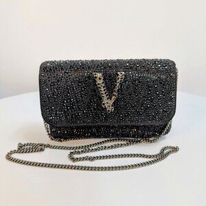 Versace Virtus Black Crystal-Embellished Wallet on Chain (WOC)